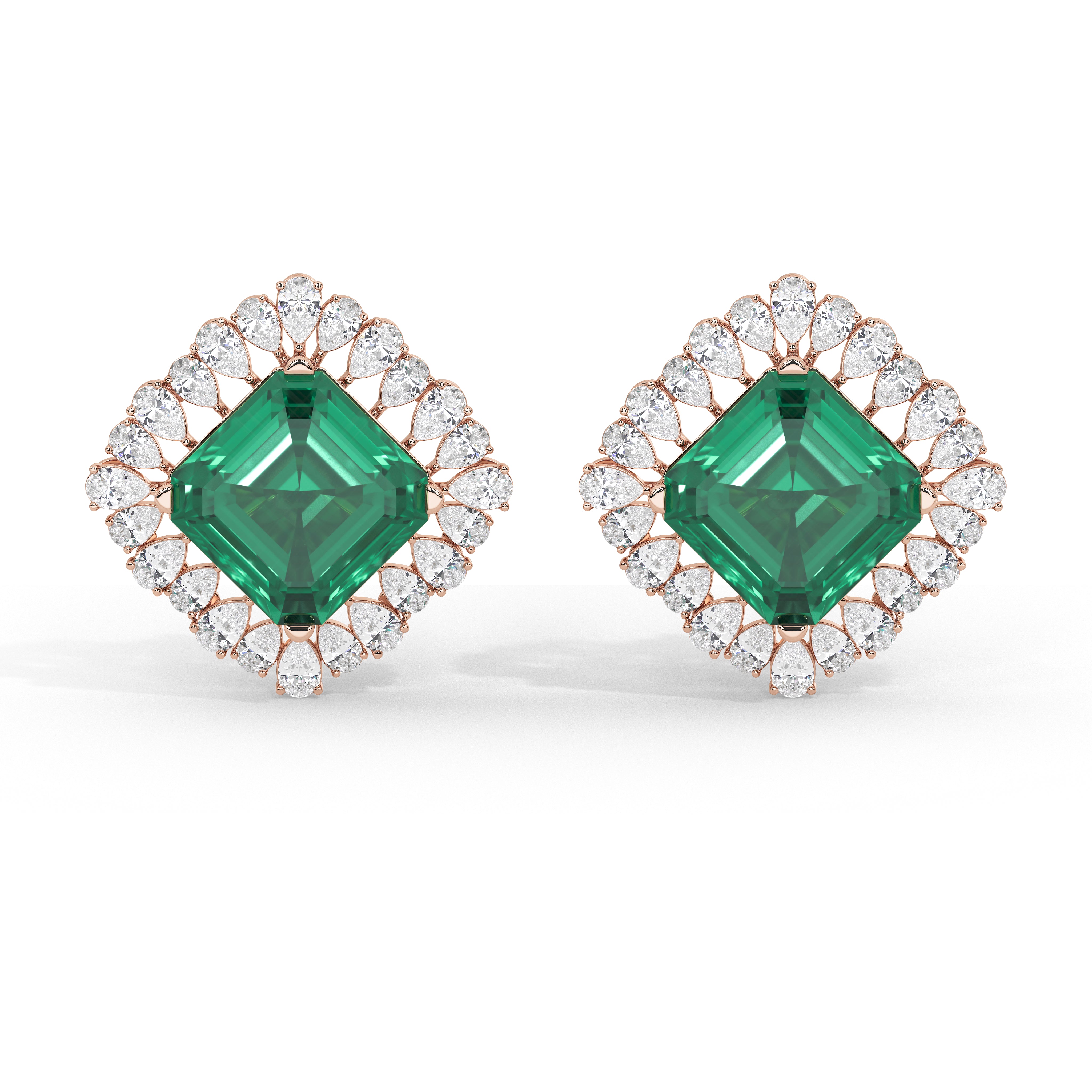 Roseate Emerald and Diamond Studs