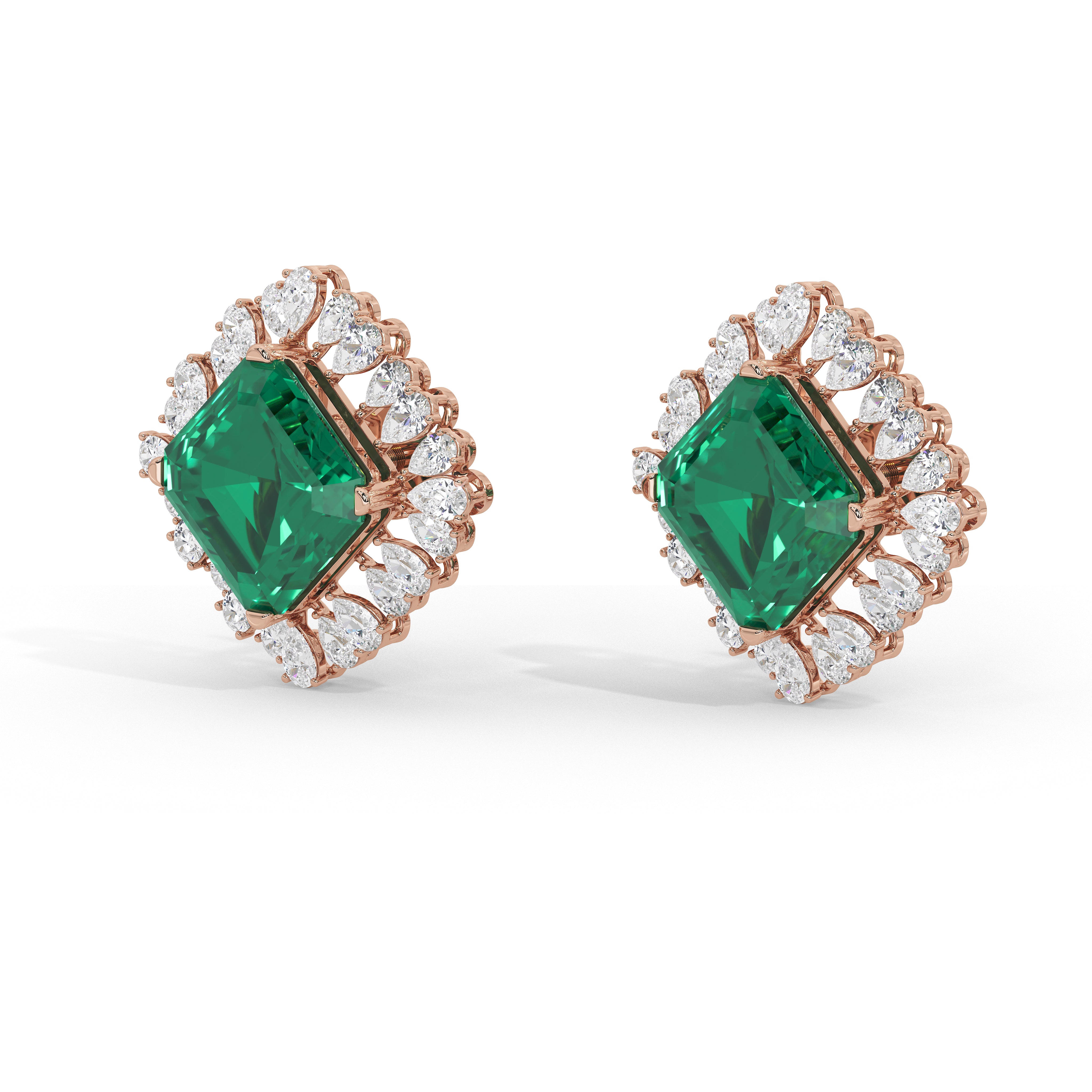 Roseate Emerald and Diamond Studs