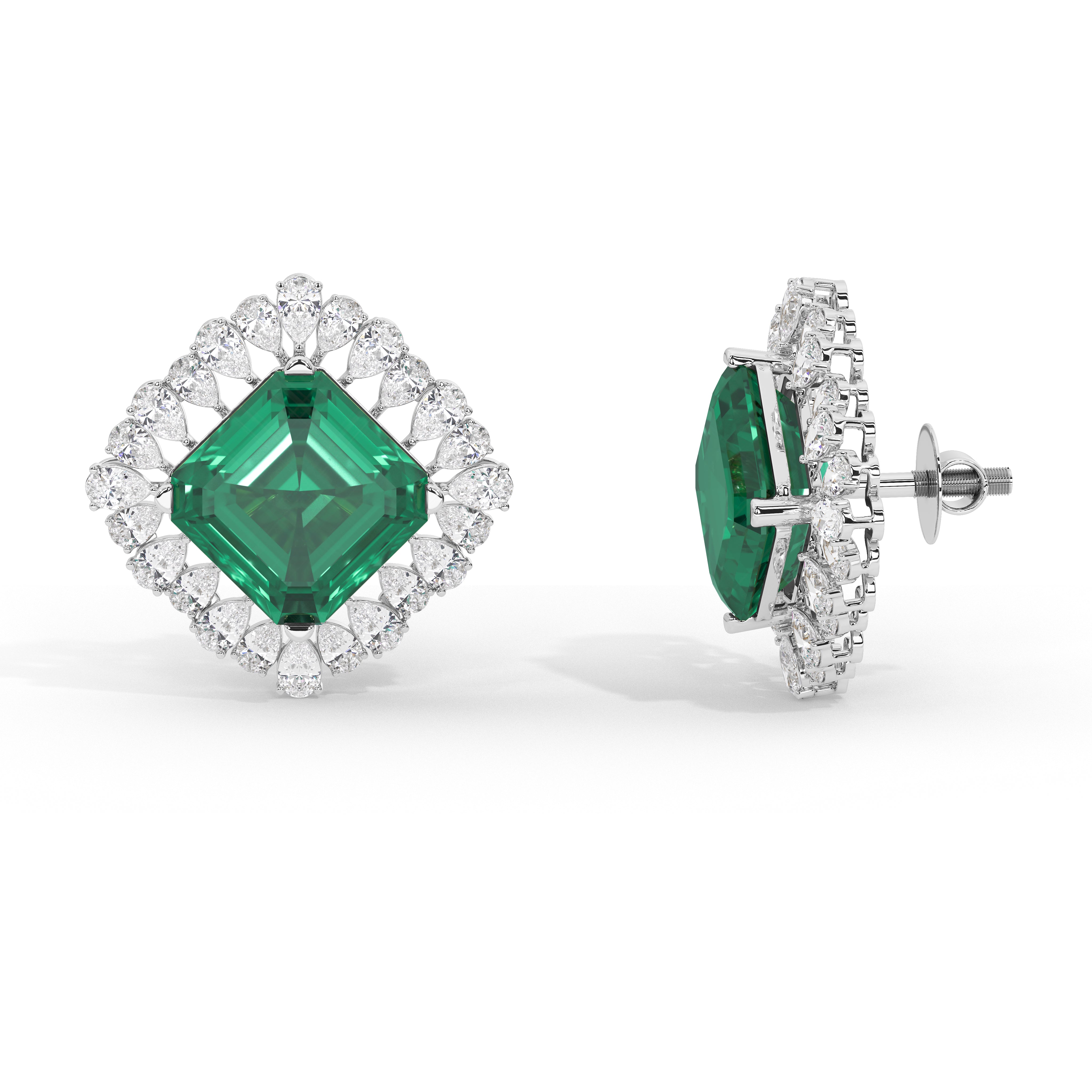 Roseate Emerald and Diamond Studs