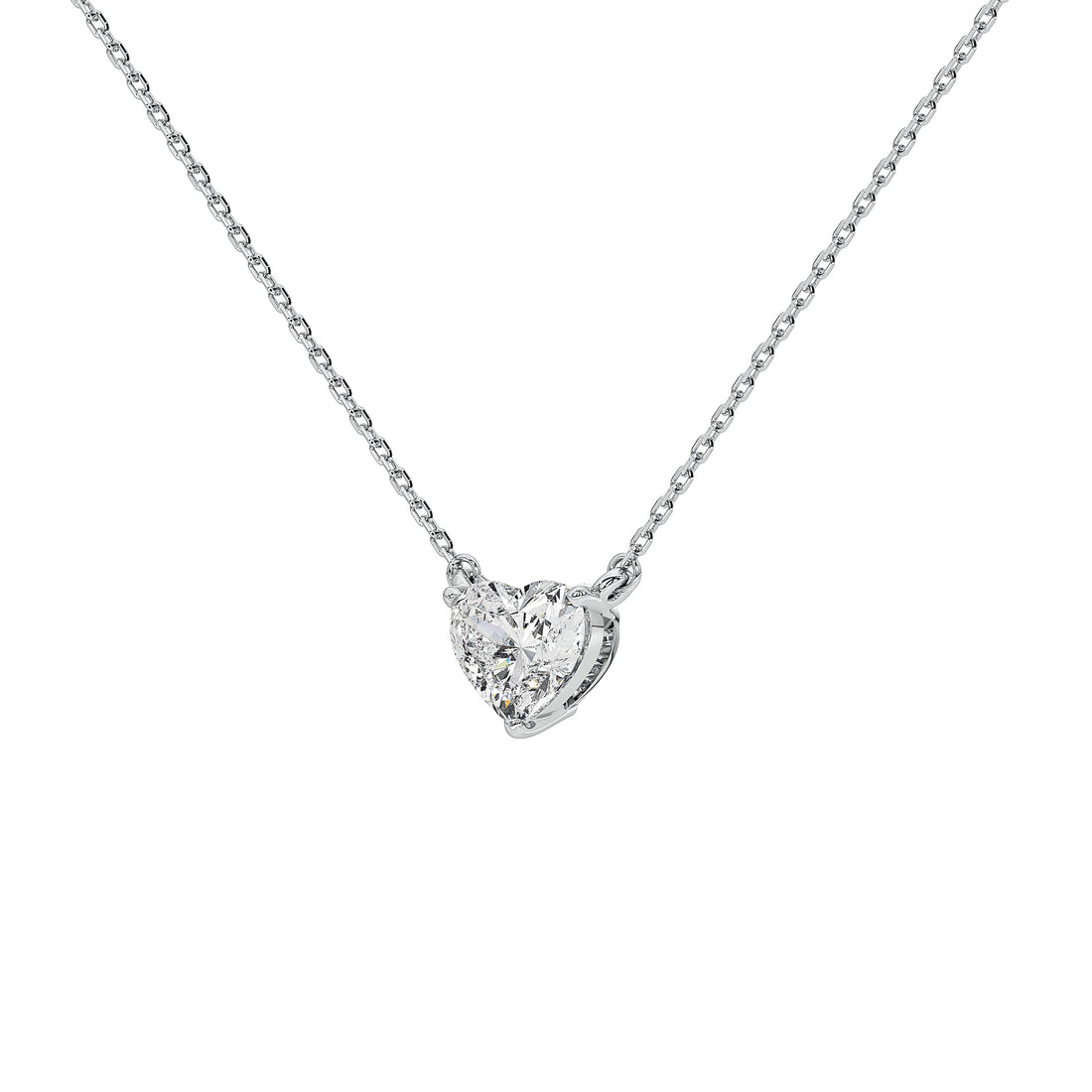 A delicate silver chain necklace featuring a small double-heart pendant set with clear gemstones, shown against a plain white background.