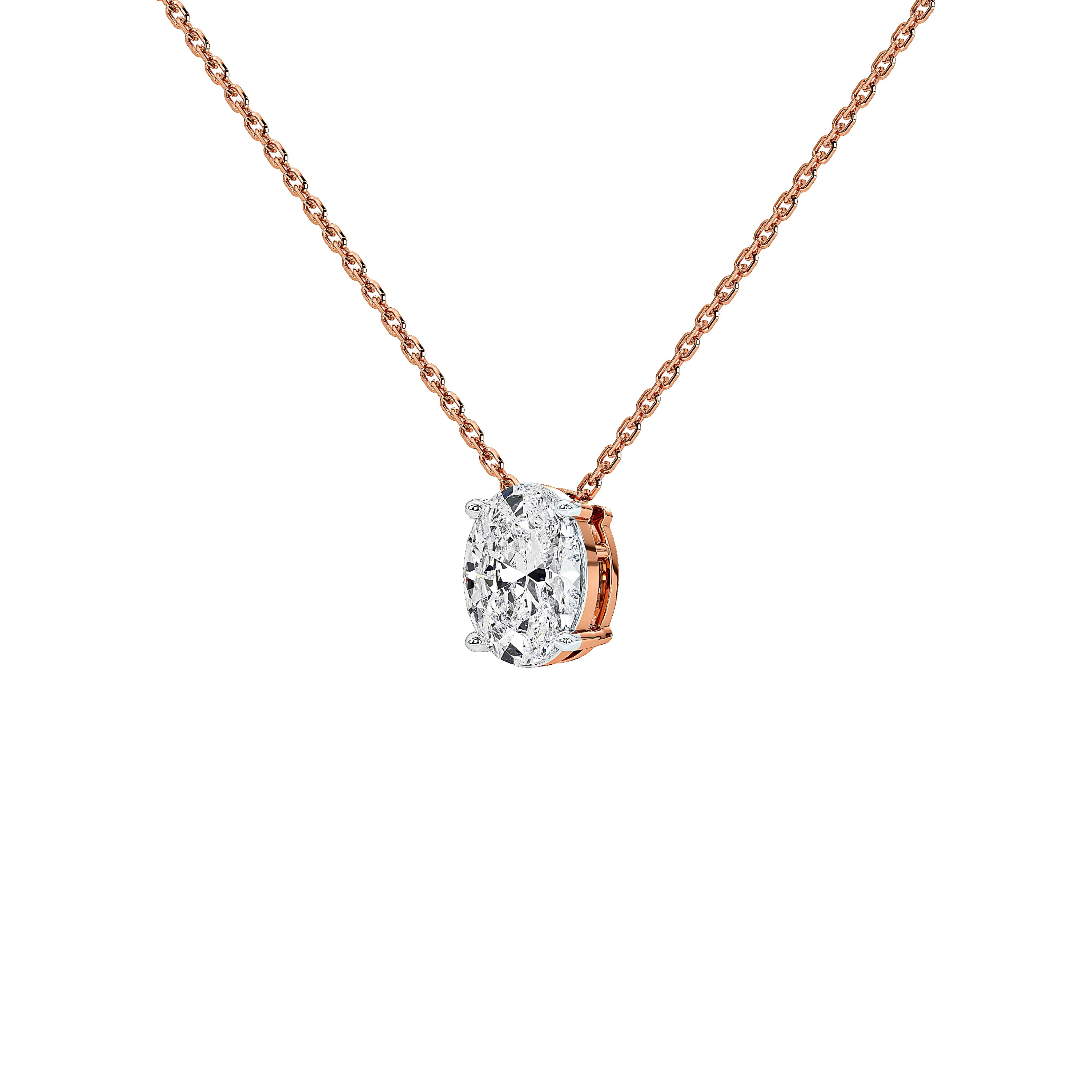 A rose gold necklace with a delicate chain and a pendant featuring a double-row cluster of round brilliant-cut diamonds in a rose gold setting, shown against a solid white background.