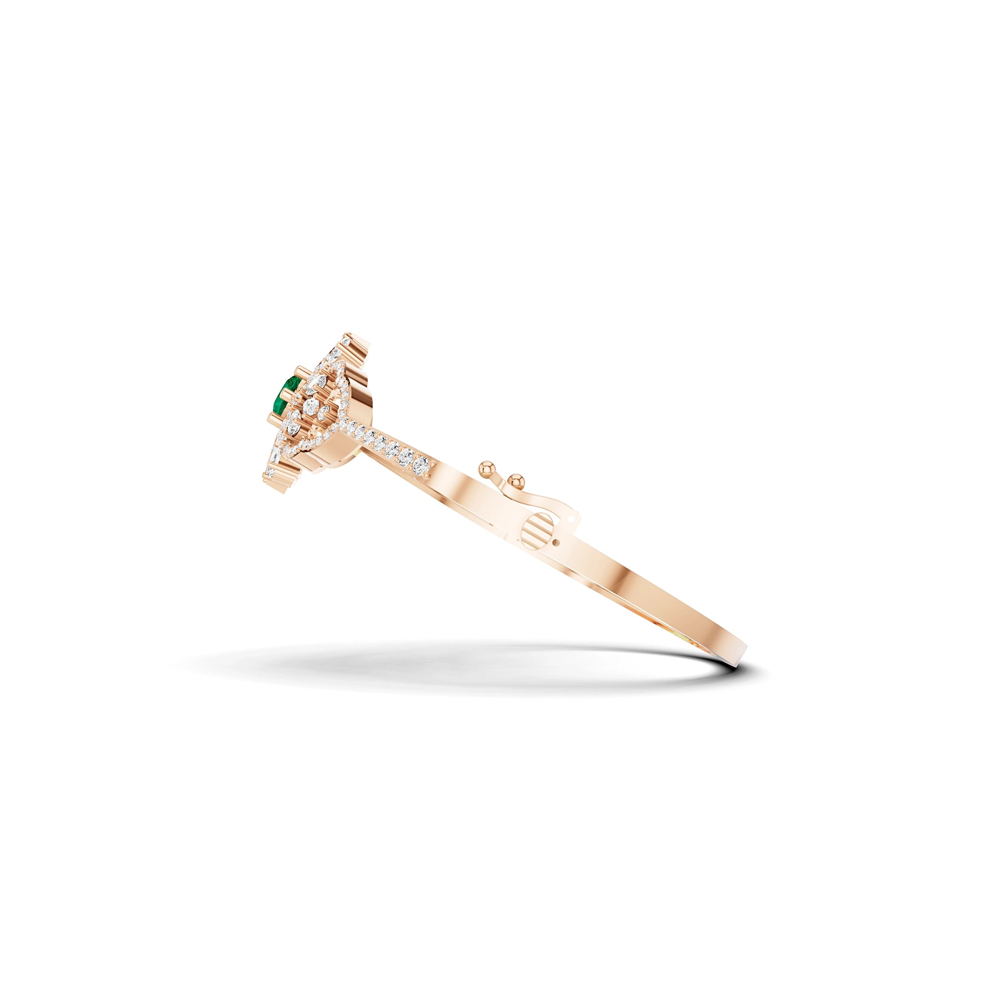 Lab Grown Emerald and Diamond Floral Cluster Bracelet in Rose Gold – Clasp Detail