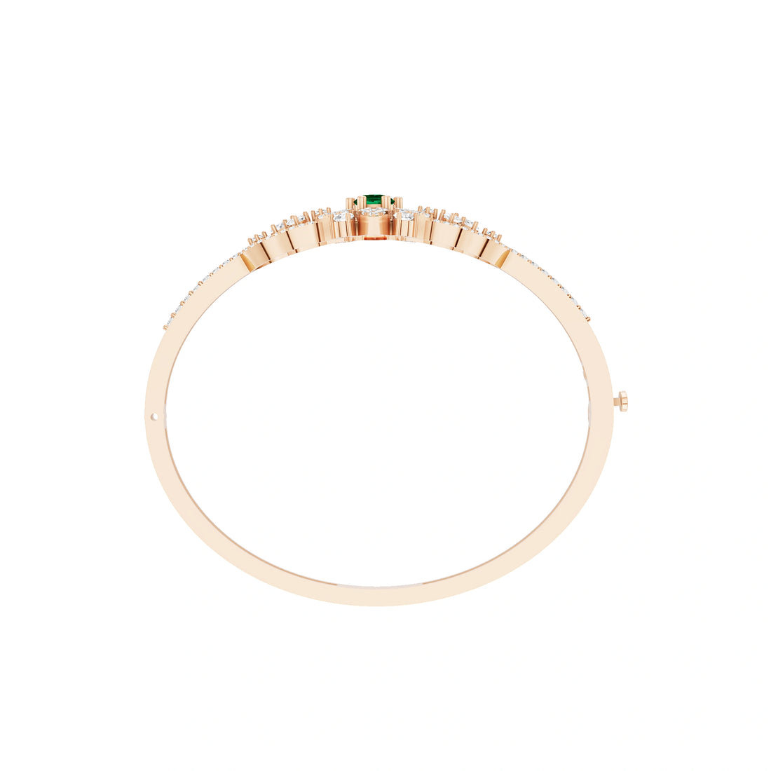 Lab Grown Emerald and Diamond Floral Cluster Bracelet in Rose Gold – Top View