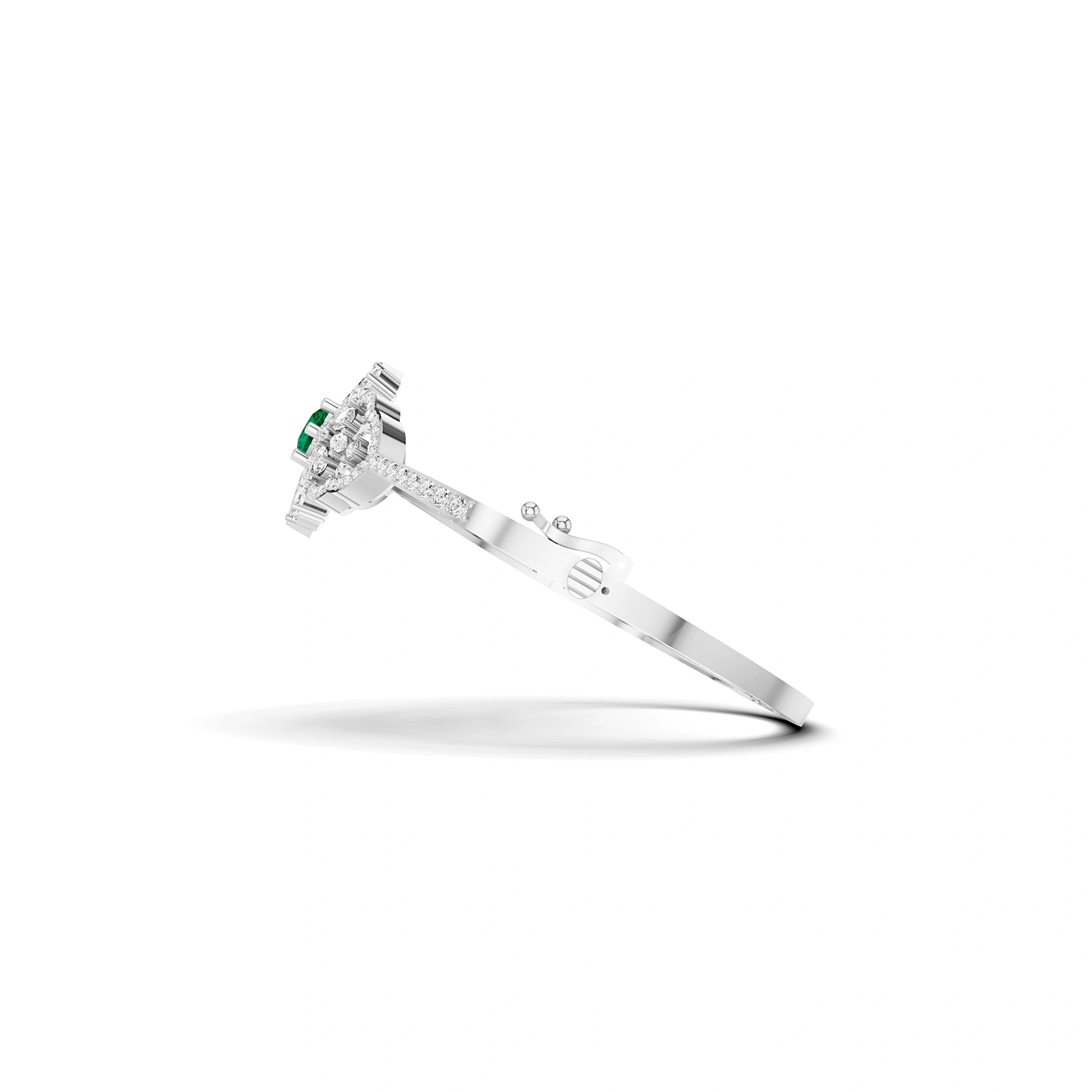 Lab Grown Emerald and Diamond Floral Cluster Bracelet in White Gold – Clasp Detail