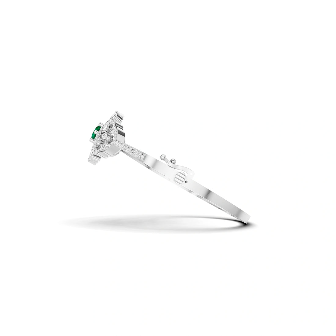 Lab Grown Emerald and Diamond Floral Cluster Bracelet in White Gold – Clasp Detail