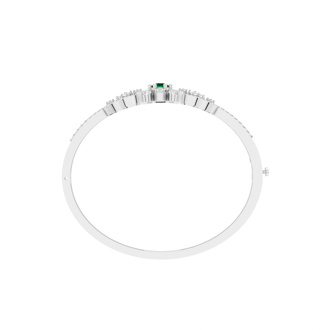 Lab Grown Emerald and Diamond Floral Cluster Bracelet in White Gold – Top View