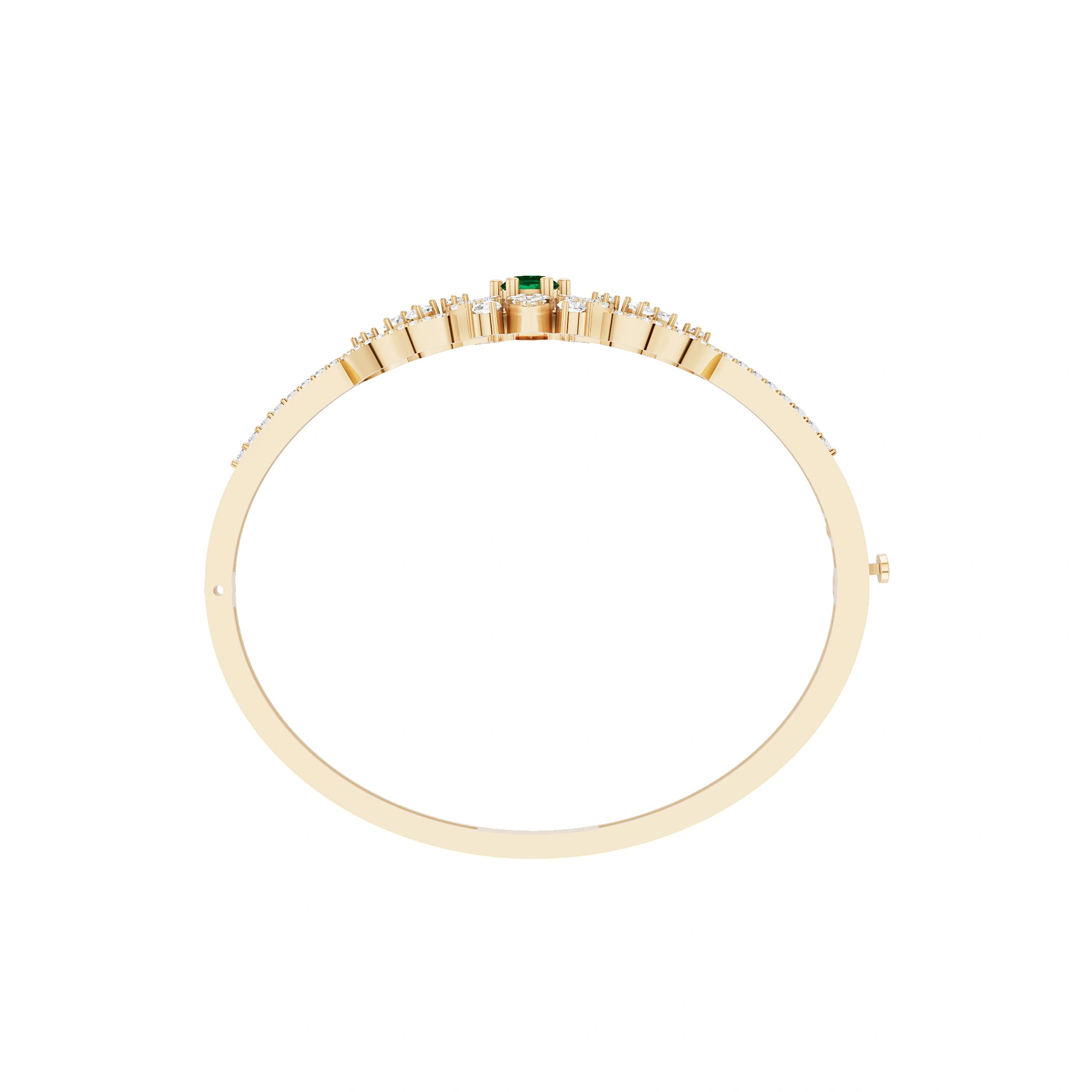 Lab Grown Emerald and Diamond Floral Cluster Bracelet in Yellow Gold – Top View