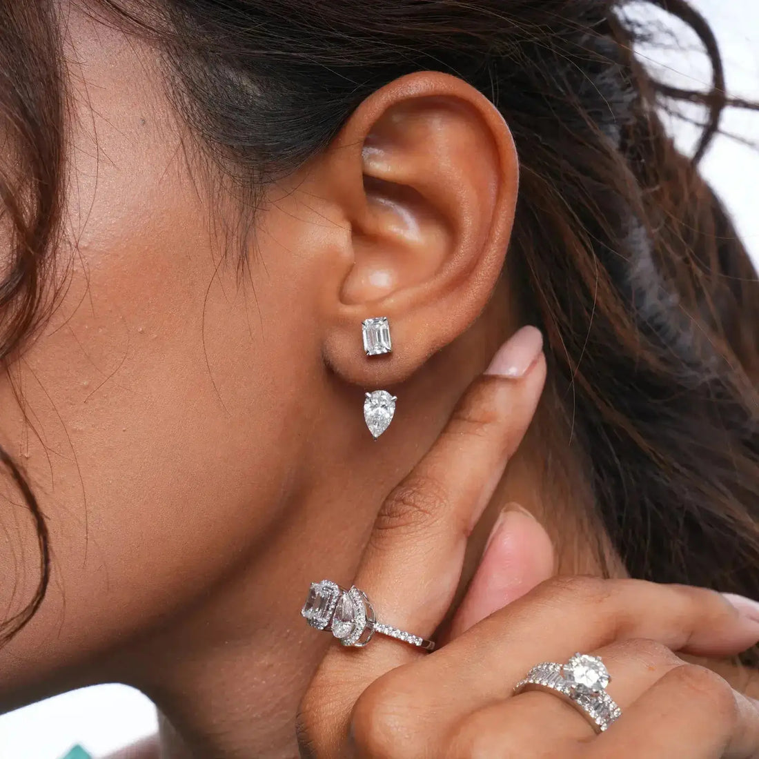 4 Carat Vespera Solitaires with Detachable Pear Jackets