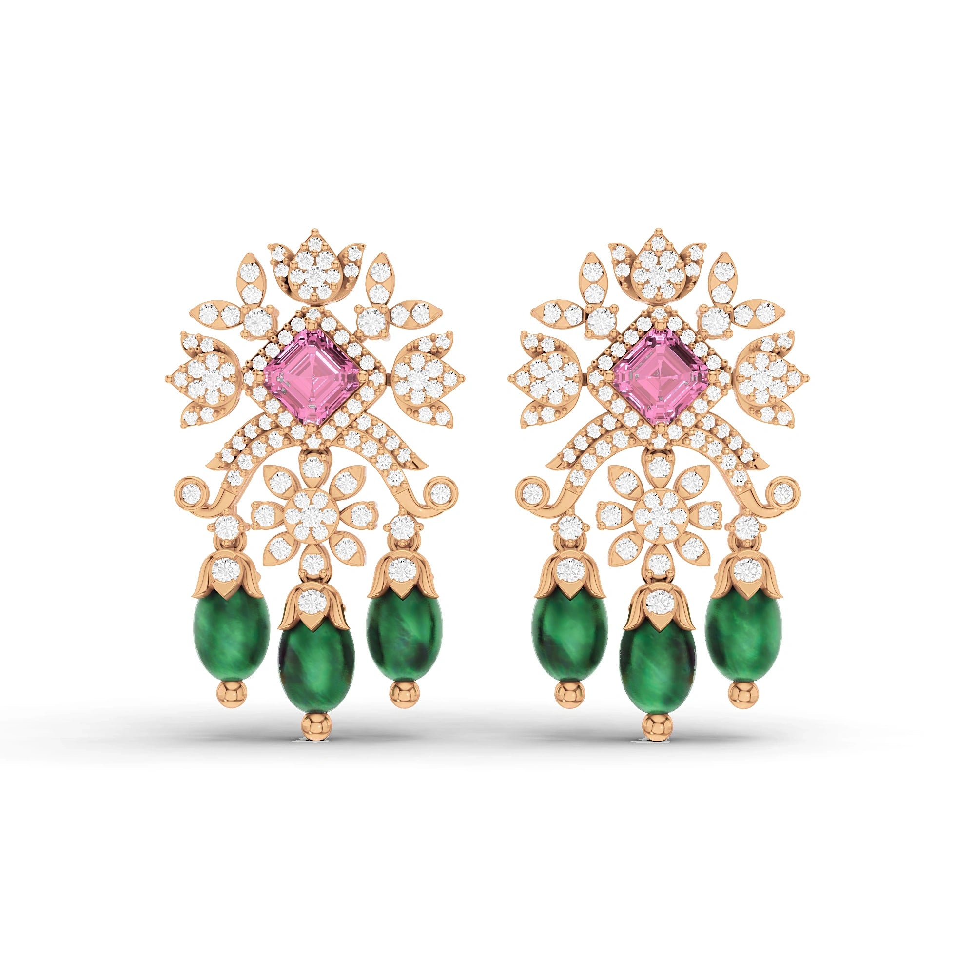 Anaya Pink and Green Gemstone Chandelier Earrings