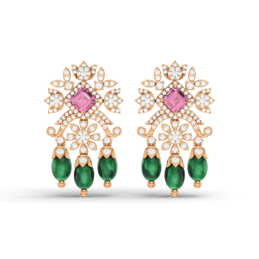 Anaya Pink and Green Gemstone Chandelier Earrings
