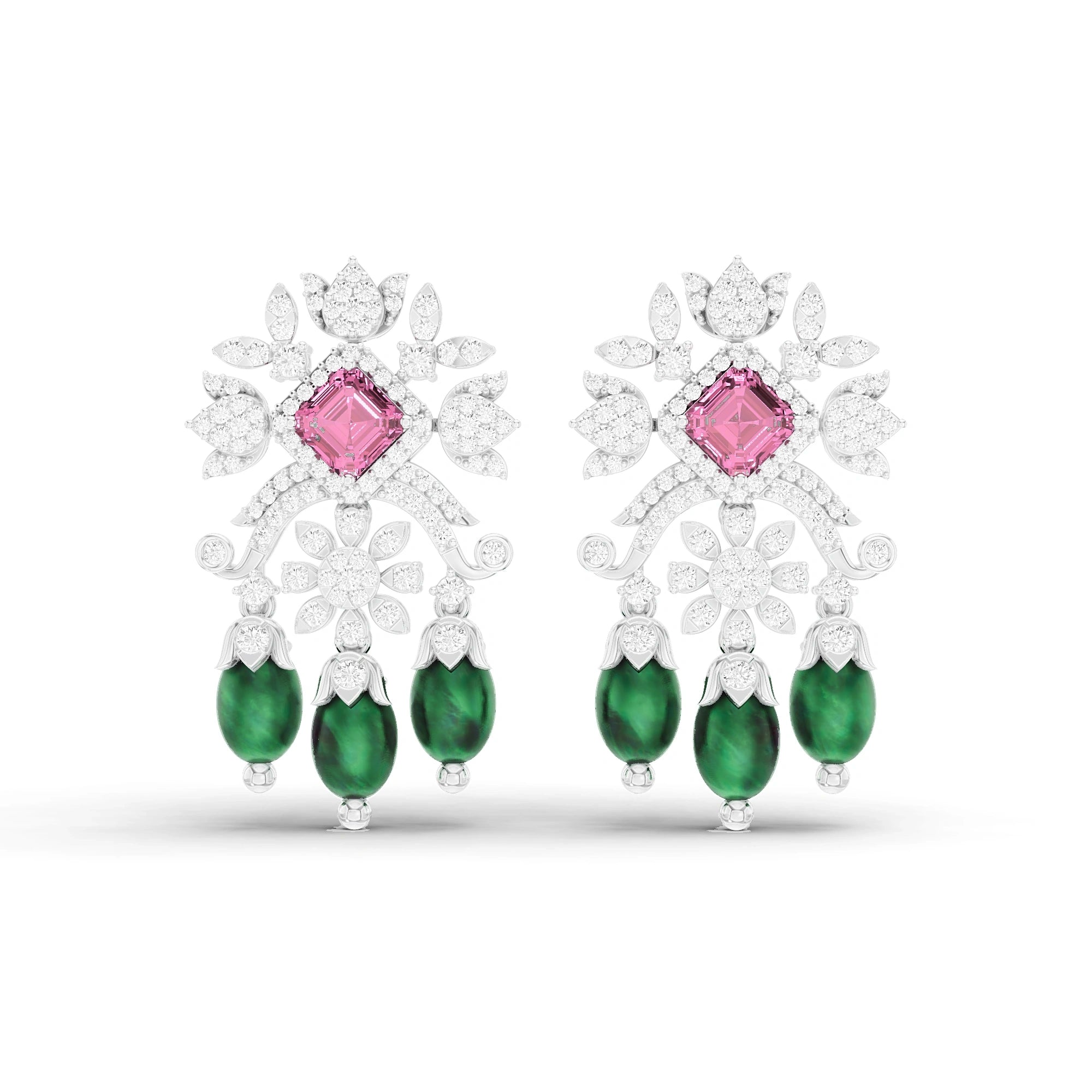 Anaya Pink and Green Gemstone Chandelier Earrings