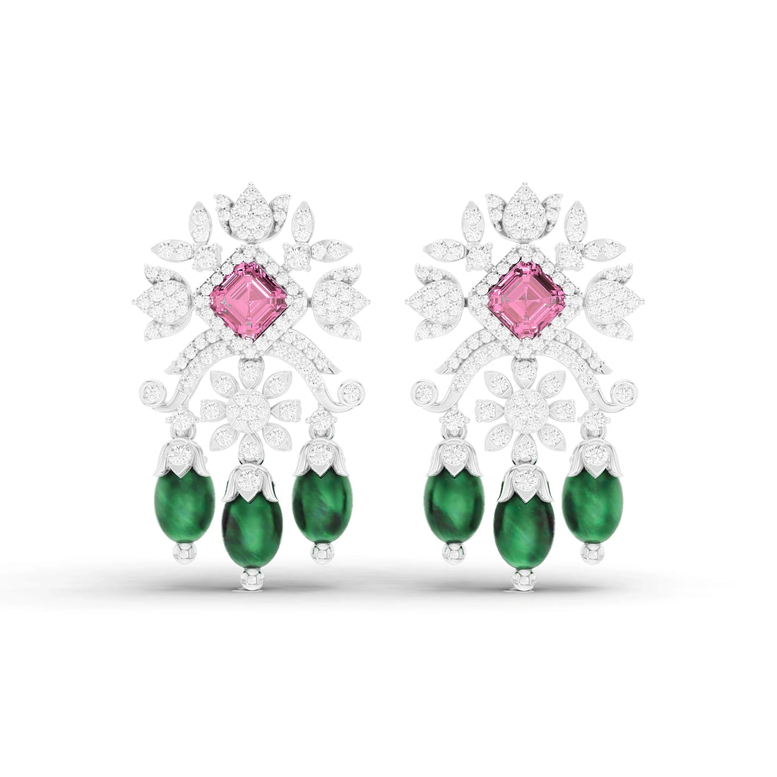 Anaya Pink and Green Gemstone Chandelier Earrings
