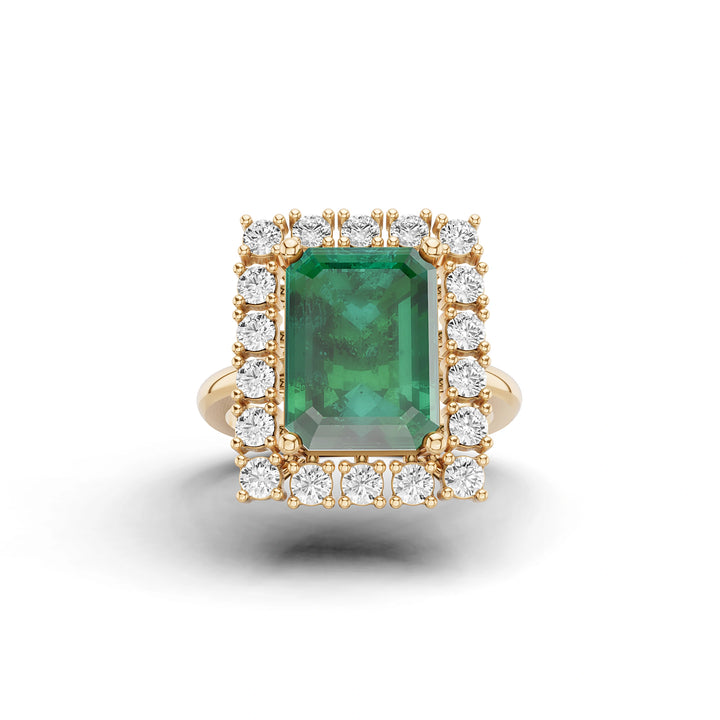Seraphina Emerald and Diamond Halo Ring
