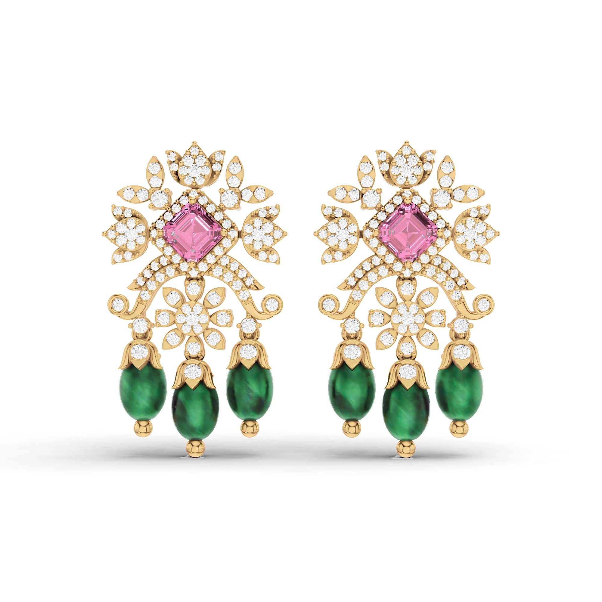 Anaya Pink and Green Gemstone Chandelier Earrings