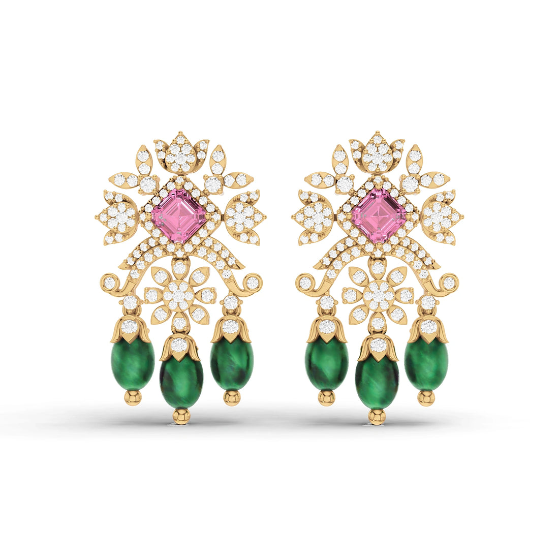 Anaya Pink and Green Gemstone Chandelier Earrings