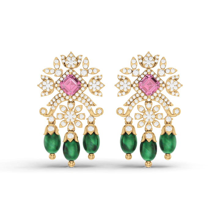 Anaya Pink and Green Gemstone Chandelier Earrings