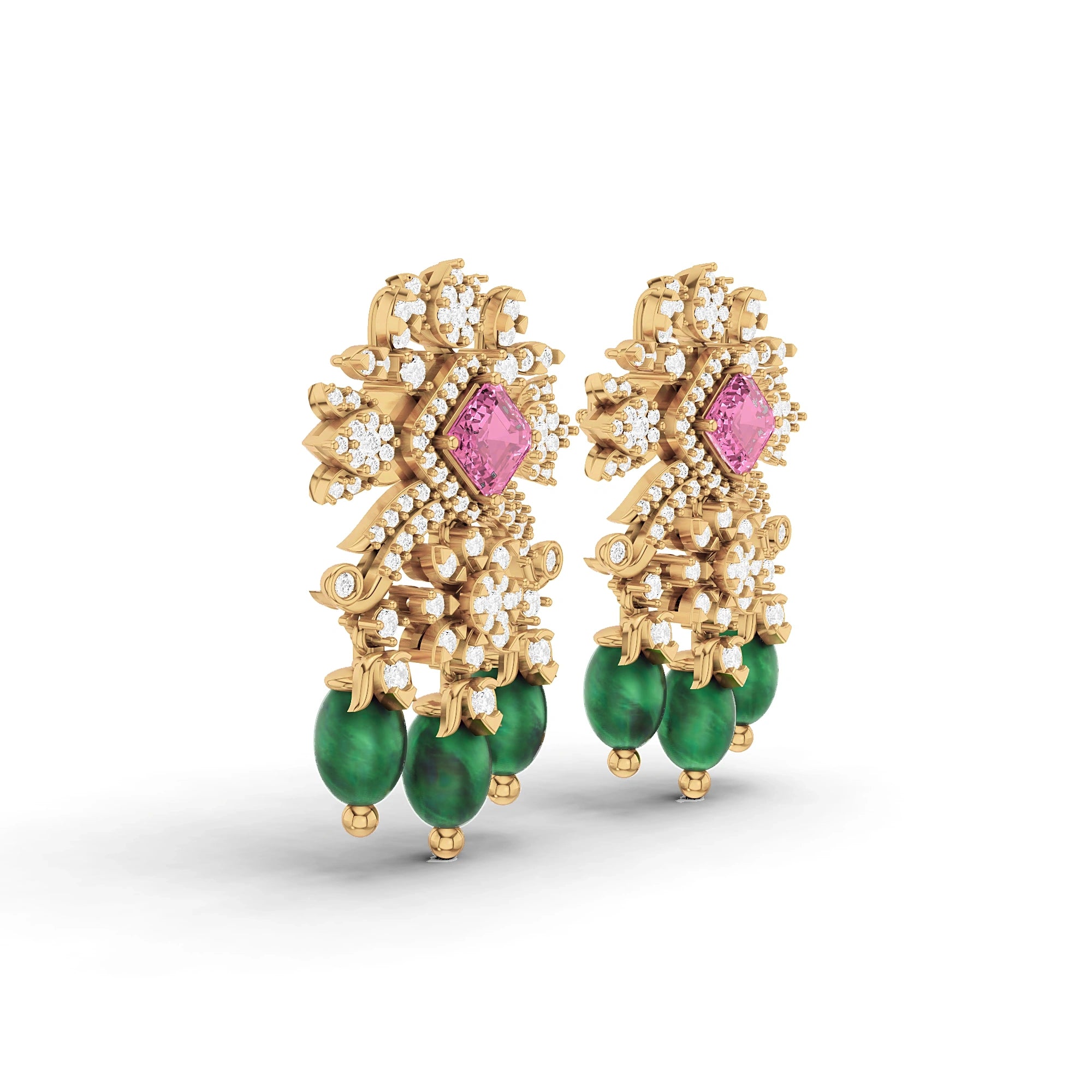 Anaya Pink and Green Gemstone Chandelier Earrings