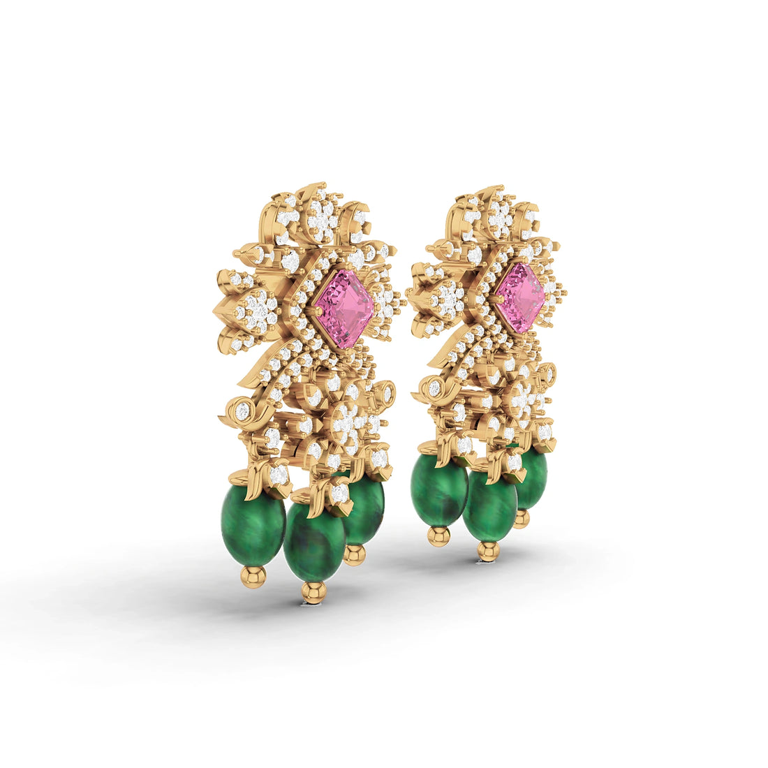 Anaya Pink and Green Gemstone Chandelier Earrings