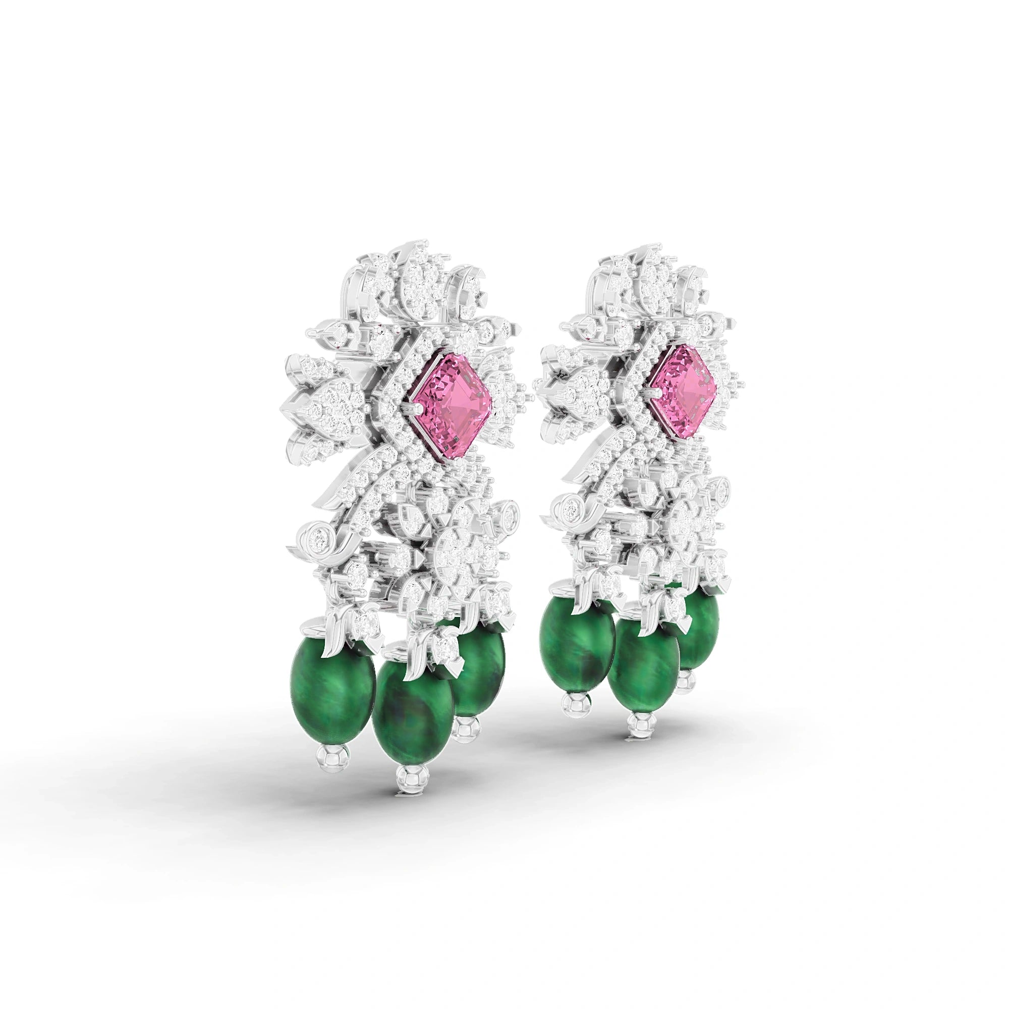 Anaya Pink and Green Gemstone Chandelier Earrings