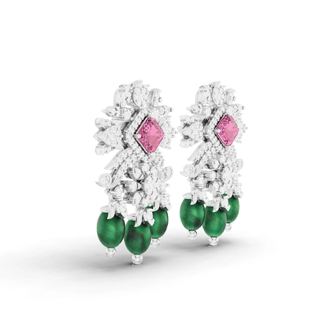 Anaya Pink and Green Gemstone Chandelier Earrings