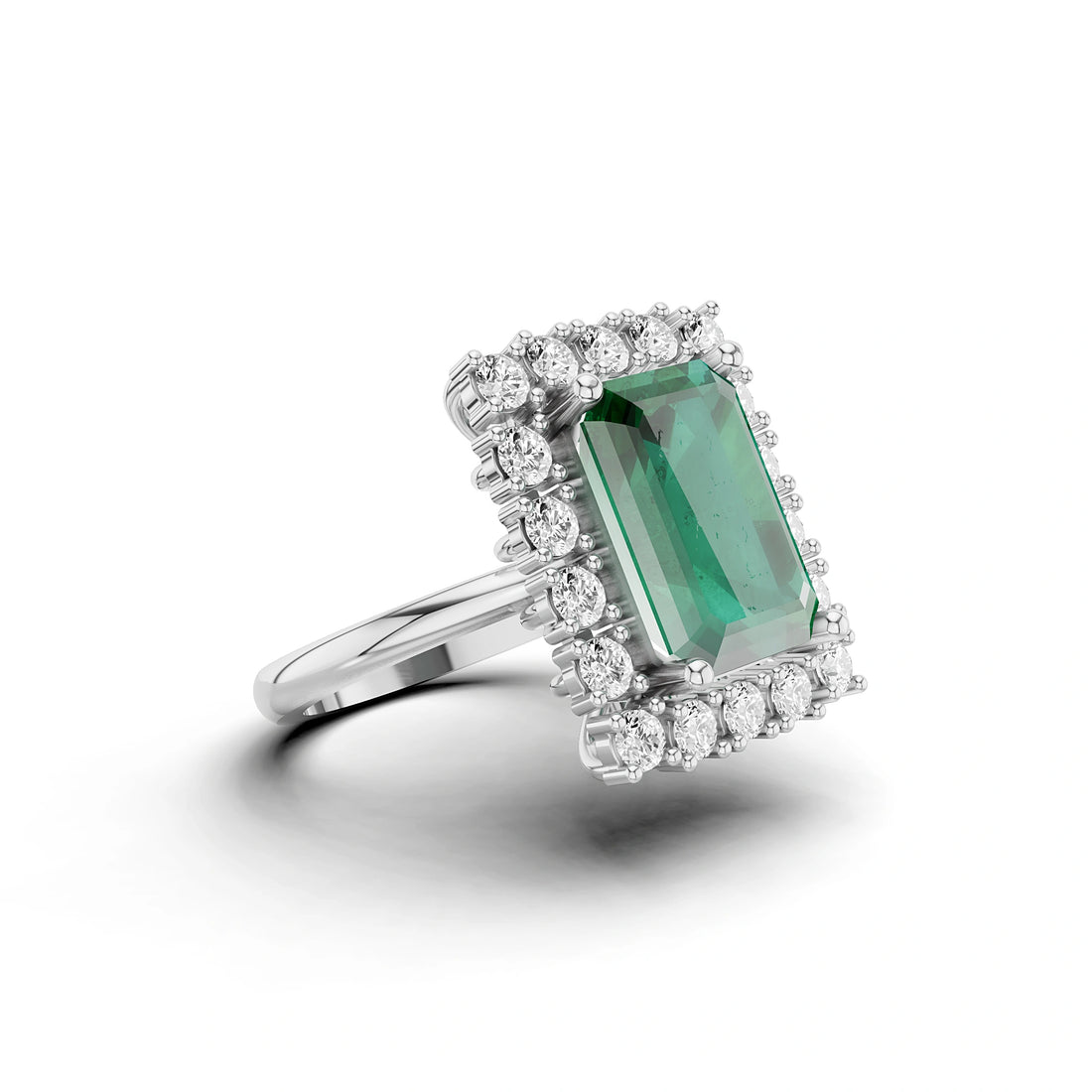Seraphina Emerald and Diamond Halo Ring