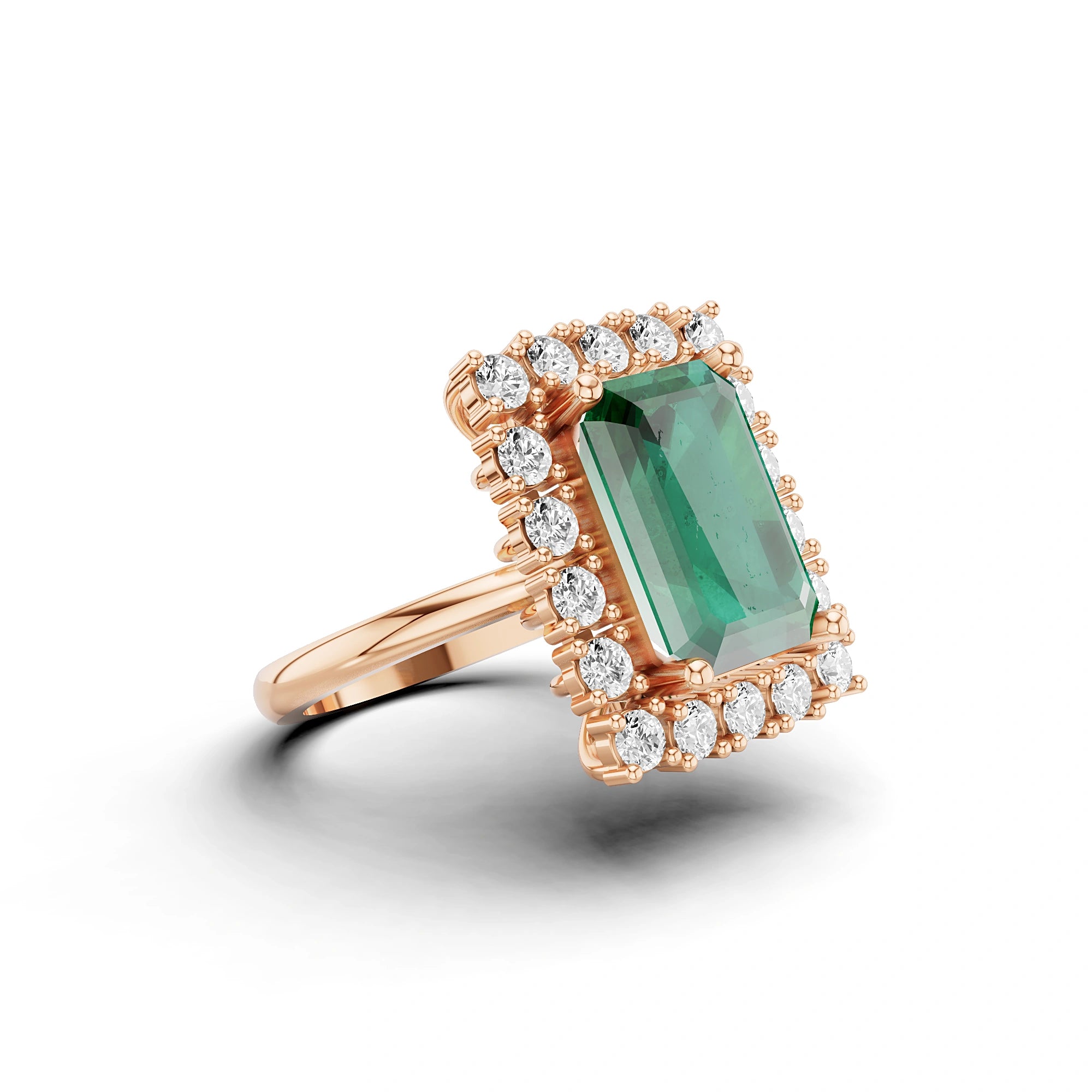 Seraphina Emerald and Diamond Halo Ring