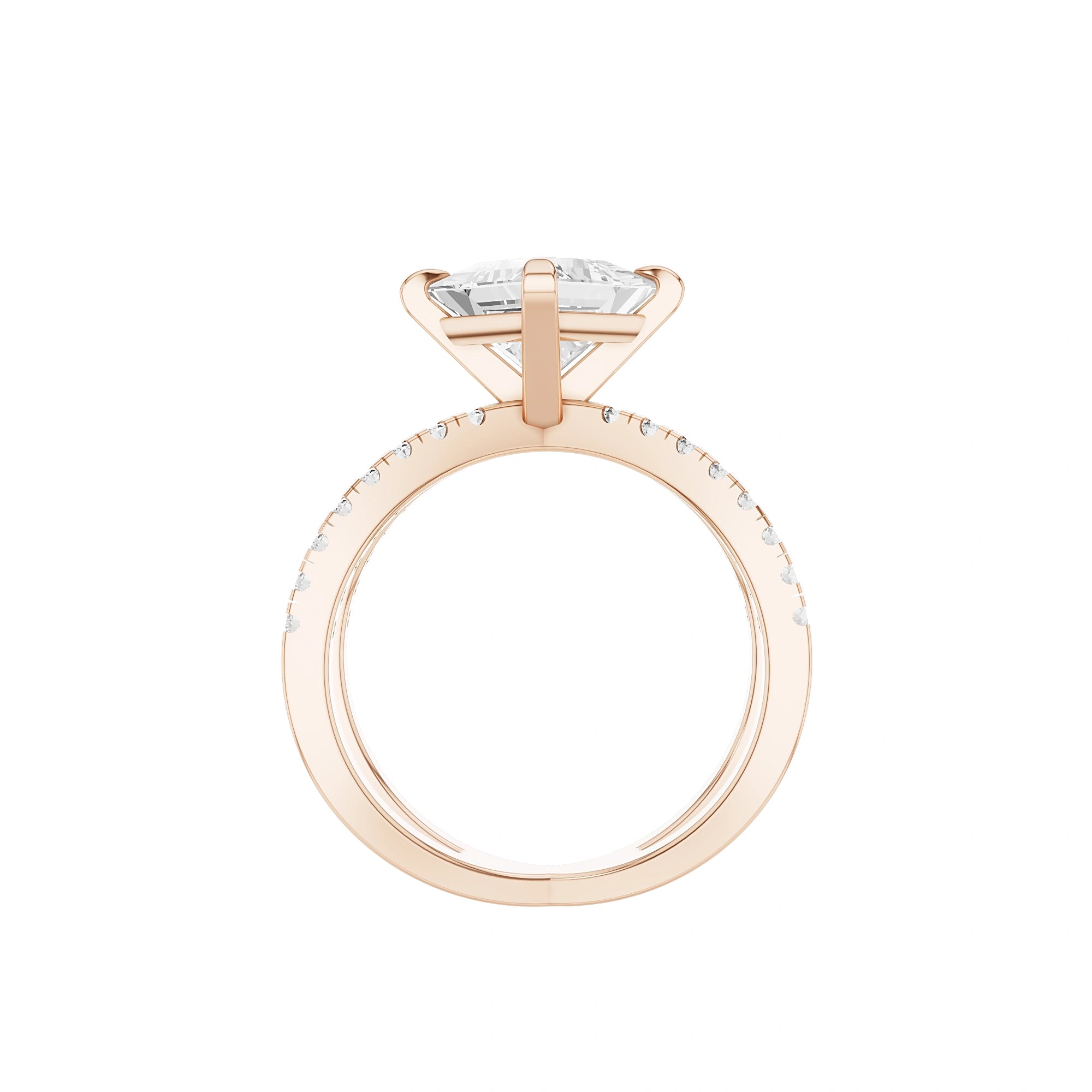 Lab Grown Princess Diamond Criss-Cross Ring in Rose Gold – Side Profile View