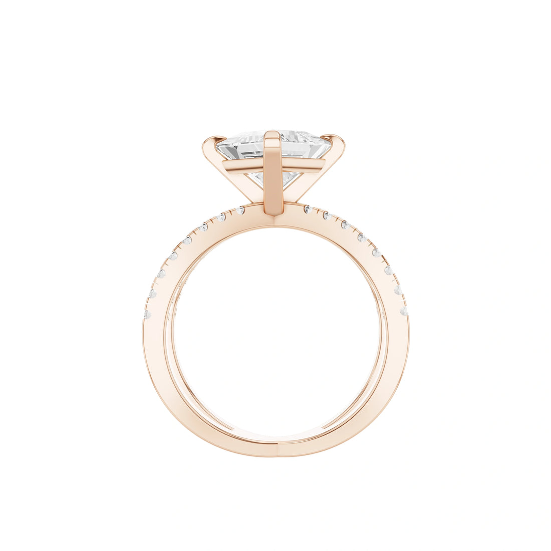 Lab Grown Princess Diamond Criss-Cross Ring in Rose Gold – Side Profile View