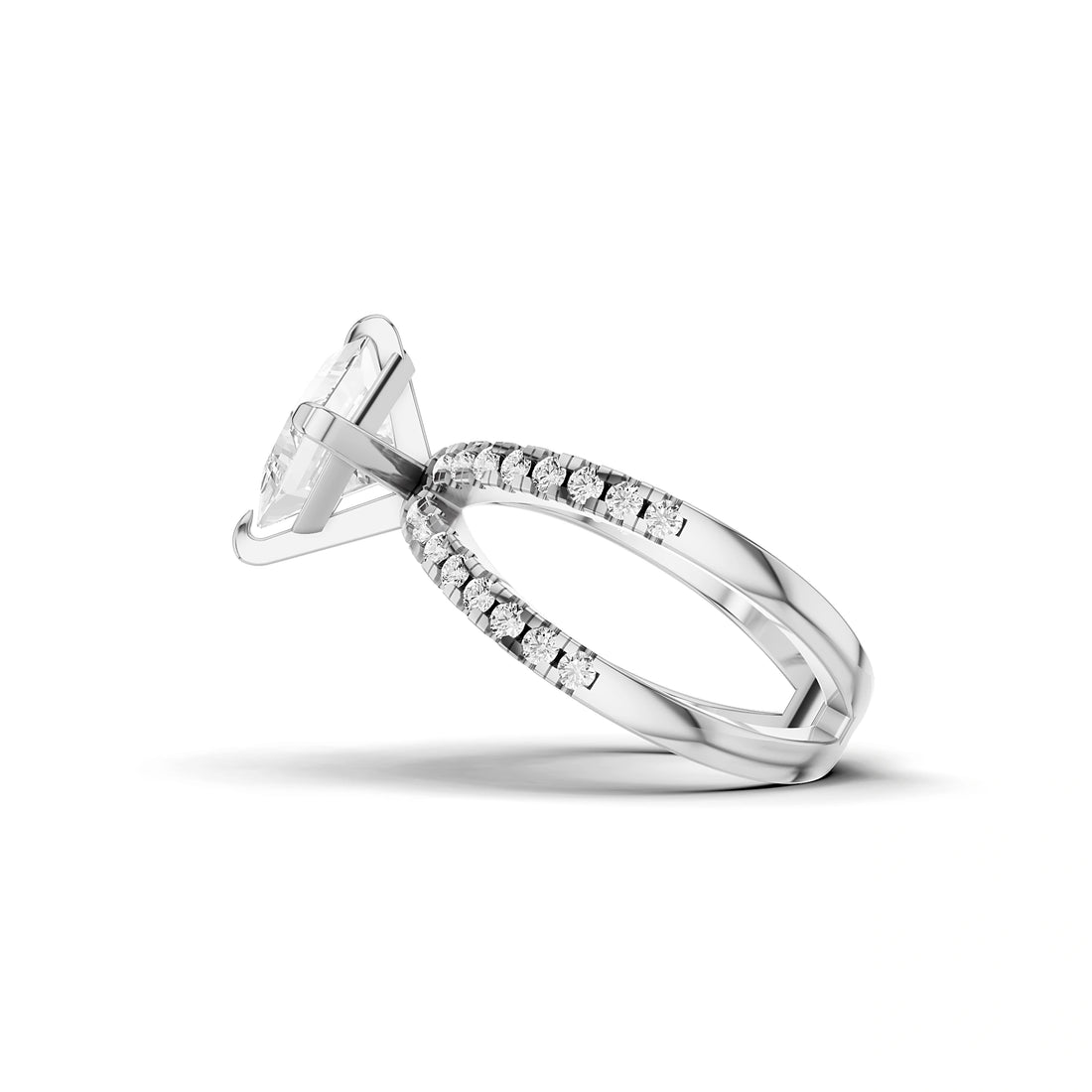 Lab Grown Princess Diamond Criss-Cross Ring in White Gold – Pave Diamond Band Close-Up