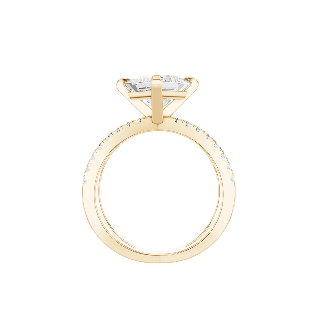 Lab Grown Princess Diamond Criss-Cross Ring in Yellow Gold – Side Profile View